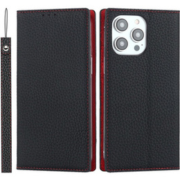 Откидной чехол для iPhone 15 Pro Max, Litchi Skin Grain, чёрный