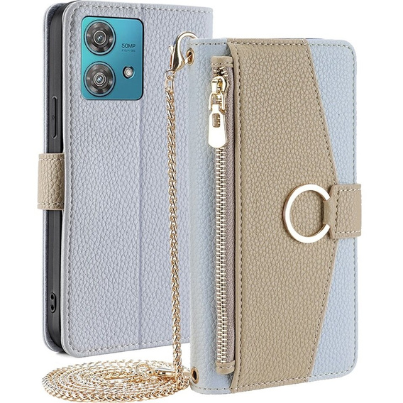 Чохол-книжка для Motorola Edge 40 Neo 5G, Wallet Zipper Pocket, з дзеркалом, м'яти