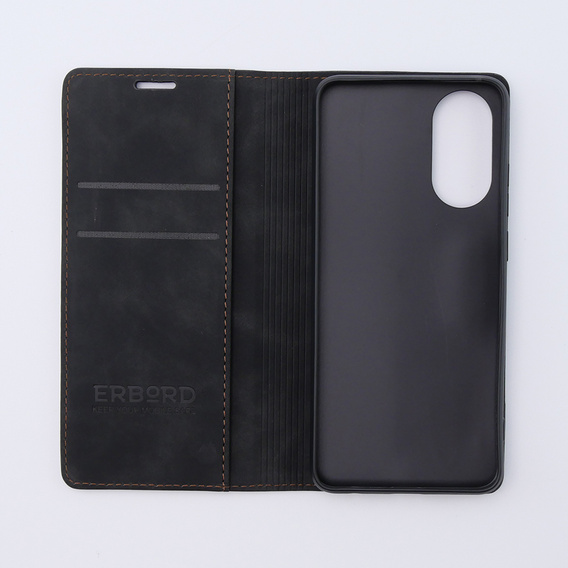 Чехол для Oppo A78 4G, ERBORD Vintage, бумажник с клапаном, чёрный