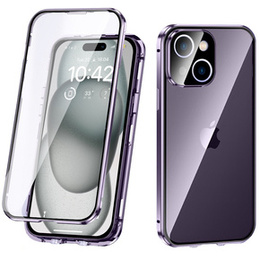Чехол для iPhone 15, Magnetic Dual Glass, фиолетовый