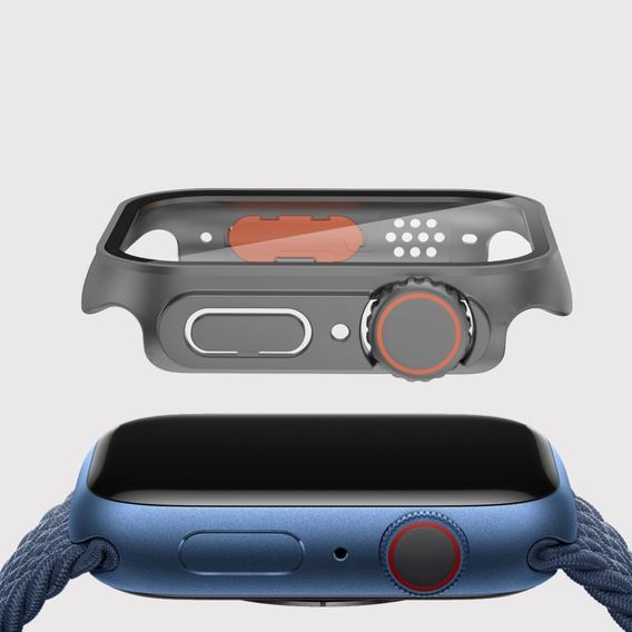 2в1 чехол и защитное стекло для часов Apple Watch 7/8 45MM, Grey/Orange