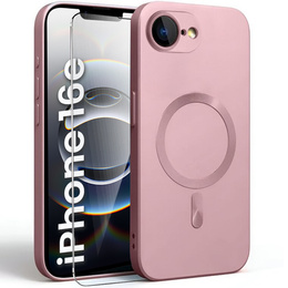Чехол для iPhone 16E, ColorMag, для MagSafe, розовый + закаленное стекло 9H