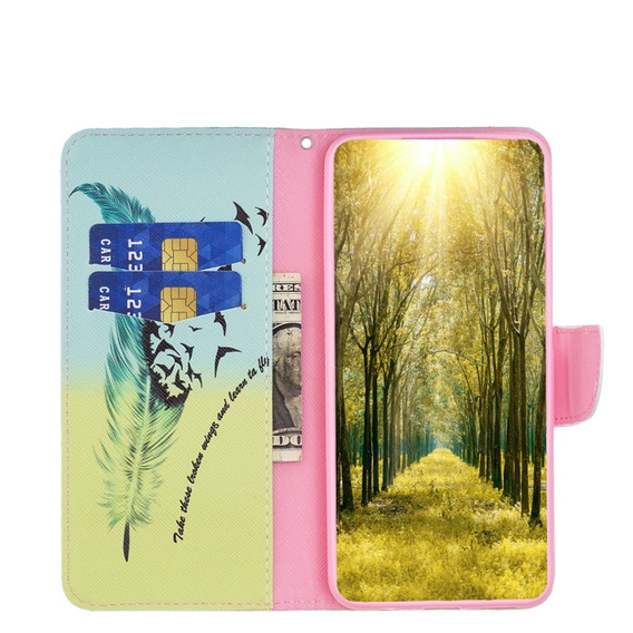 Откидной чехол для Samsung Galaxy A35 5G, Wallet, Feather синий / жёлтый