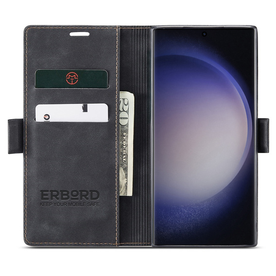 Чохол для Samsung Galaxy S24 Ultra, ERBORD Vintage, гаманець з клапаном, чорний