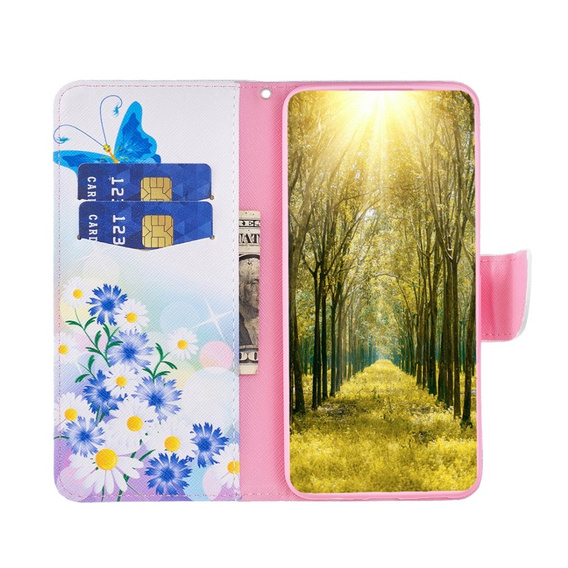 Откидной чехол для Motorola Edge 40 Neo, Wallet, butterfly & flowers, белый