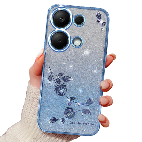 Чехол для Xiaomi Redmi Note 13 Pro 4G / Xiaomi Redmi Note 14S / Xiaomi Poco M6 Pro 4G, Glitter Flower, синий