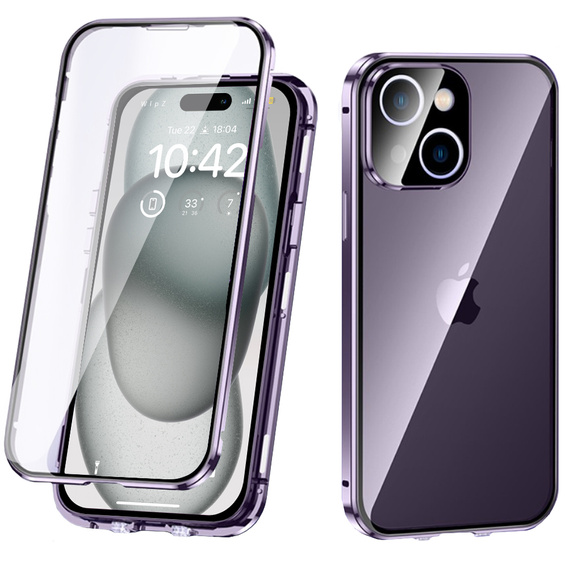 Чехол для iPhone 15, Magnetic Dual Glass, фиолетовый
