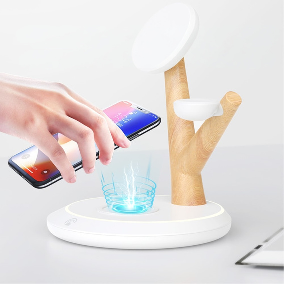 Індукційний зарядний пристрій для iPhone Apple Watch AirPods, Tree Branch, білий