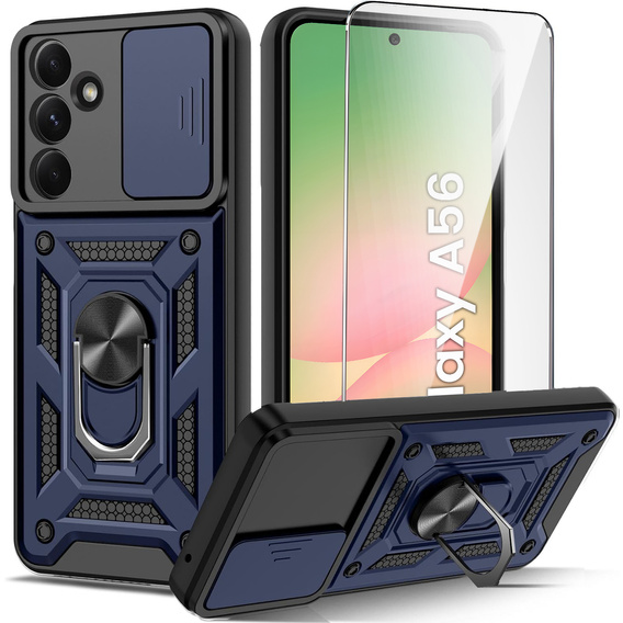 Бронированный чехол для Samsung Galaxy A56, CamShield Slide, синий + закаленное стекло 9H
