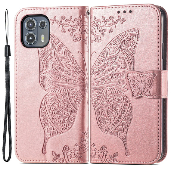 Чохол-книжка для Motorola Edge 20 Lite, Butterfly, рожевий rose gold