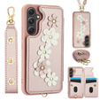 Чохол для Samsung Galaxy A55 5G, Leather Flower Card Slot, рожевий