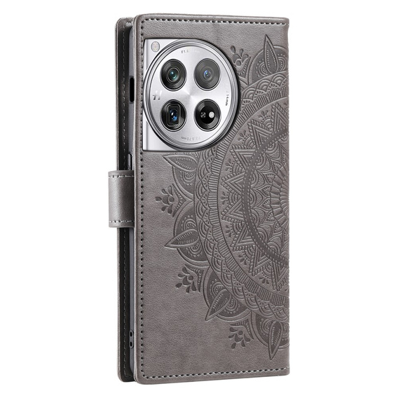 Чохол-книжка для OnePlus 12 5G, Mandala, сірий