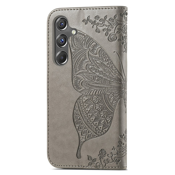 Чохол-книжка для Samsung Galaxy A15, Butterfly, сірий + скло 9H 