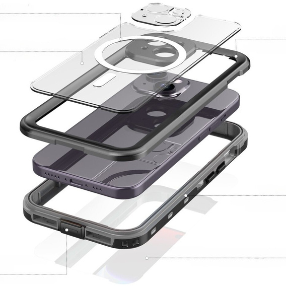 Водонепроникний чохол IP68 для iPhone 15, SHELLBOX MagSafe, чорний