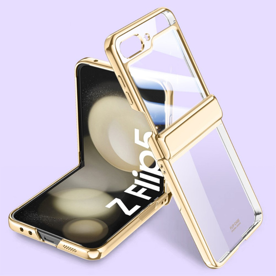 Чехол со стеклом для Samsung Galaxy Z Flip5 5G, PC Case, золотой
