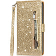 Откидной чехол для Samsung Galaxy A55, Wallet Zipper Pocket Glittery, золотой