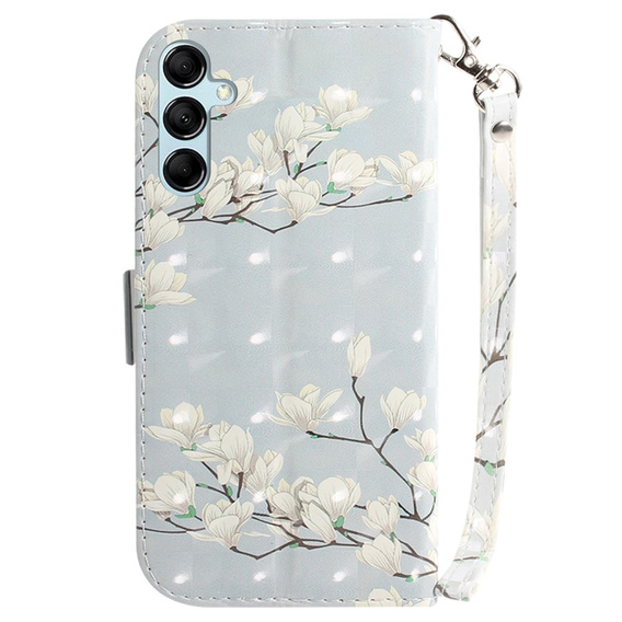 Откидной чехол для Samsung Galaxy A15, Wallet, flowers magnolia, белый + 9H стекло