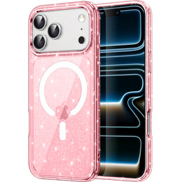 Чехол для iPhone 17 Pro, для MagSafe, глиттер, прозрачно-розовый