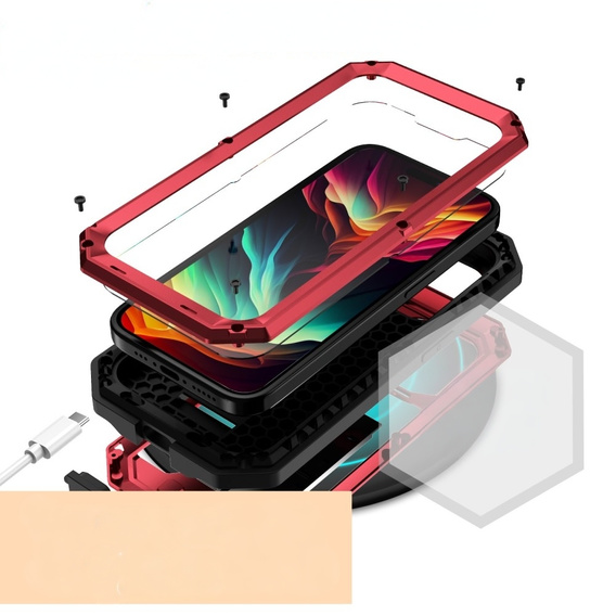 Чохол для iPhone 15 Pro Max, R-JUST CamShield Slide, броньований, червоний / чорний