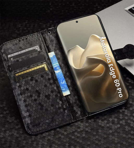 Чохол-фліп для Motorola Edge 60 Pro, Wallet Rhombus, чорний