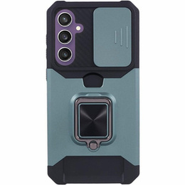 Бронированный чехол для Samsung Galaxy S23 FE, Camera Slide Card Slot, чёрный + 9H стекло