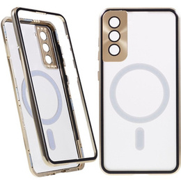 Магнитный чехол с двойным стеклом MagSafe для Samsung Galaxy S21, золотой