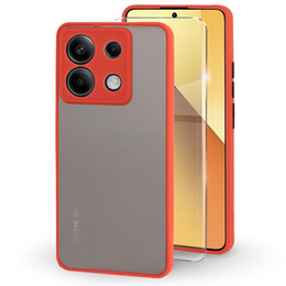 Силиконовый чехол для Xiaomi Redmi Note 13 5G, с защитой камеры, прозрачный / красный + закаленное стекло 9H