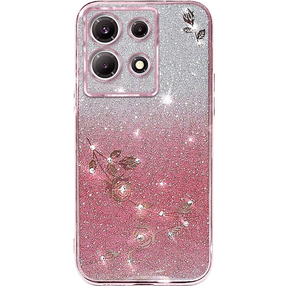 Чехол для Infinix Note 30 5G, Glitter Flower, розовый rose gold