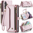 Чехол CASEME для Samsung Galaxy S25 FE, RFID Leather Wallet, с плечевым ремнем, розовый