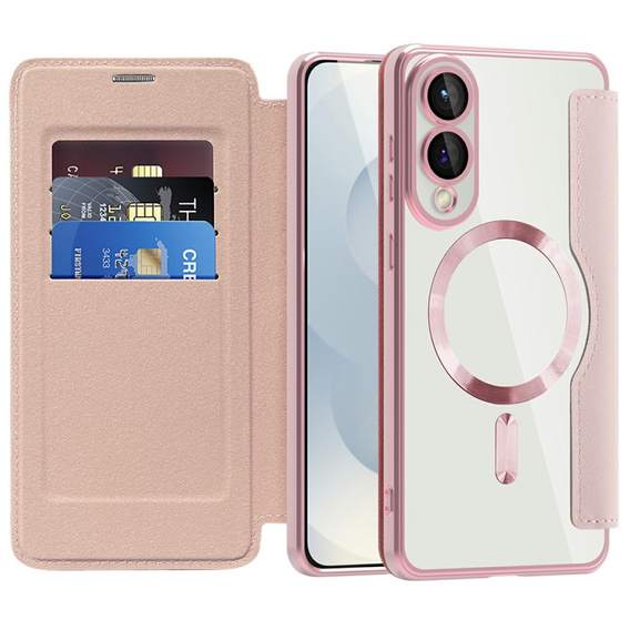 Откидной чехол для Samsung Galaxy S25 Edge, RFID Wallet MagSafe CamShield, розовый