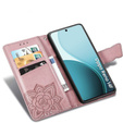 Чехол с крышкой для Oppo Reno 14F, бумажник, бабочка, розовое золото