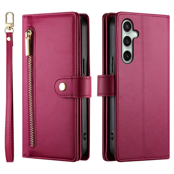 Откидной чехол для Samsung Galaxy S24 FE, Wallet Zipper Pocket, красный