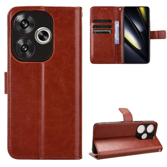 Откидной чехол для Xiaomi Poco F6, Crazy Horse Wallet, коричневый