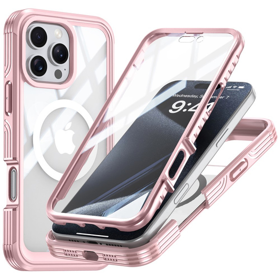Чохол для iPhone 16 Pro Max, Shockproof, зі склом, для MagSafe, рожевий