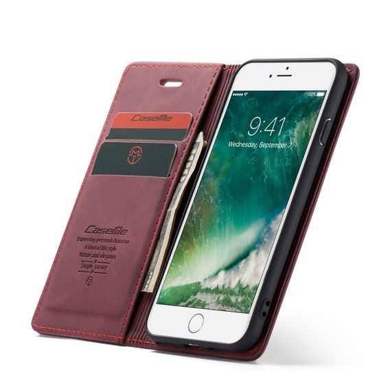 Чехол CASEME для iPhone 7/8/SE 2020/SE 2022, Leather Wallet Case, бордовый