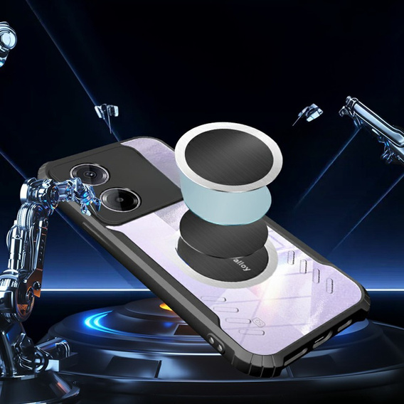 Чохол для Xiaomi Poco M7 Pro 5G, з магнітною пластиною, прозорий / чорний