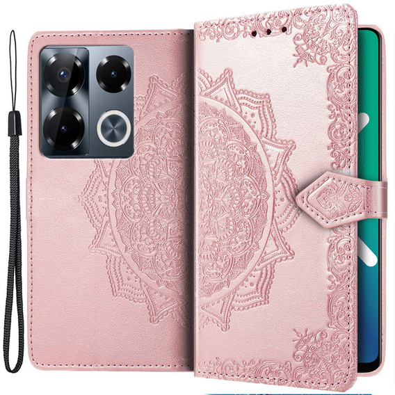 Откидной чехол для Infinix Note 40 Pro Plus, Mandala, розовый rose gold
