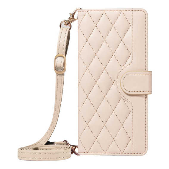 Чохол-сумка для iPhone 16E, Rhombus Crossbody Leather, бежевий