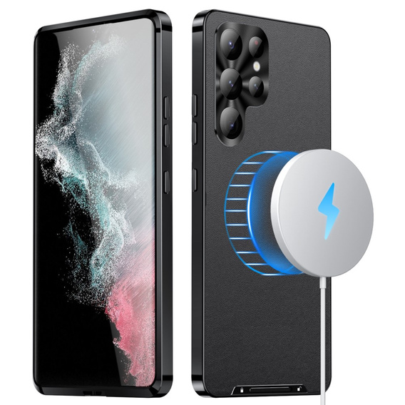 Кожаный чехол для Samsung Galaxy S24 Ultra, с защитой камеры, для MagSafe, черный