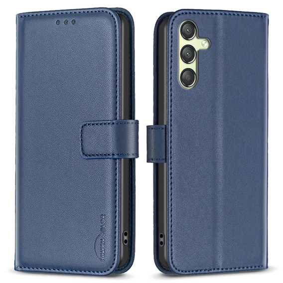 Откидной чехол для Samsung Galaxy A25 5G, BINFEN Wallet, синий + 9H стекло  