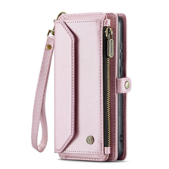 Чехол CASEME для Samsung Galaxy A55 5G, RFID Leather Wallet, с плечевым ремнем, розовый