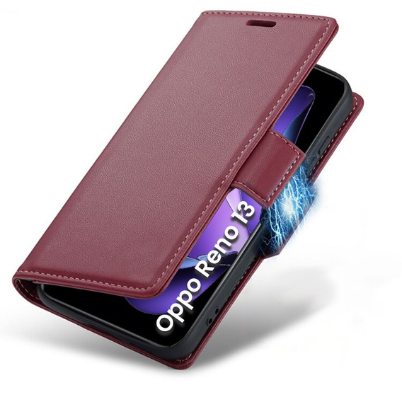 Чохол для Oppo Reno 13, ERBORD Glossy Litchi, гаманець з клапаном, червоний
