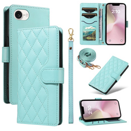 чехол-крышка для iPhone 16E, Rhombus Crossbody Leather, зелёный