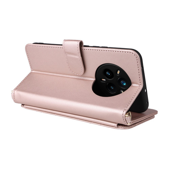 Флип-кейс Crossbody Leather Wallet для Realme 14 Pro+ 5G, розовый rose gold