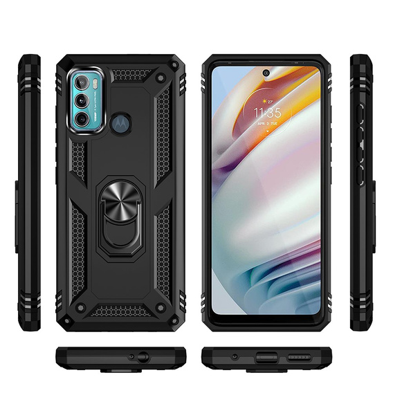 Бронированный Чехол до Motorola Moto G60, Nox Case Ring, чёрный