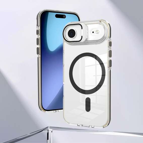 Чехол для iPhone Air, для MagSafe, с подставкой, прозрачный с черными вставками
