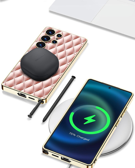 Чохол для Samsung Galaxy S25 Ultra, Leather Rhombus, рожевий