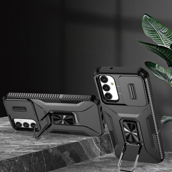 Бронированный чехол для Samsung Galaxy A15, бронированное кольцо Slide Ring, черный + 9H стекло