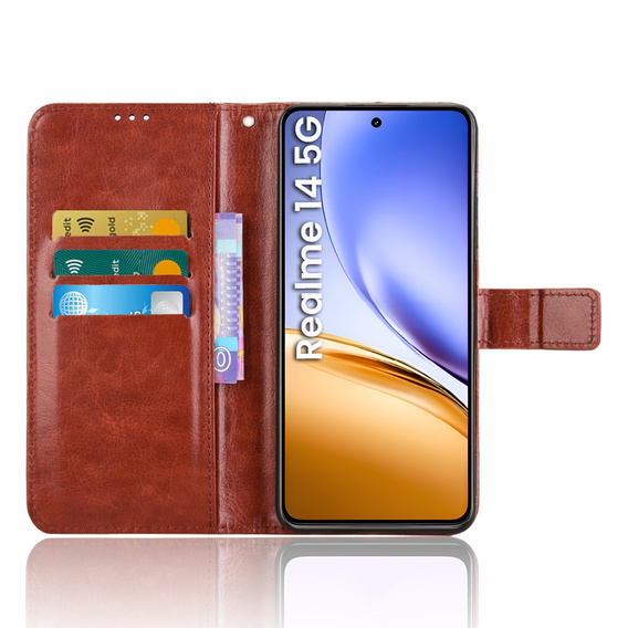 Откидной чехол для Realme 14 5G / Realme 14T 5G, Crazy Horse Wallet, коричневый