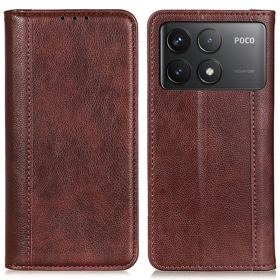 Чохол-фліп для Xiaomi Poco F6 Pro, Split Leather, коричневий